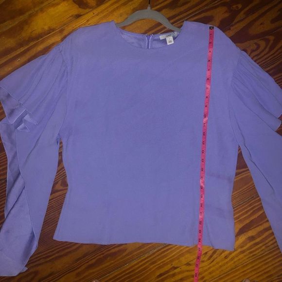 Lewit Womens Purple Jacquard Ruffle Flutter Sleeves Crop Top Sz Small (1) $279 - Picture 8 of 8